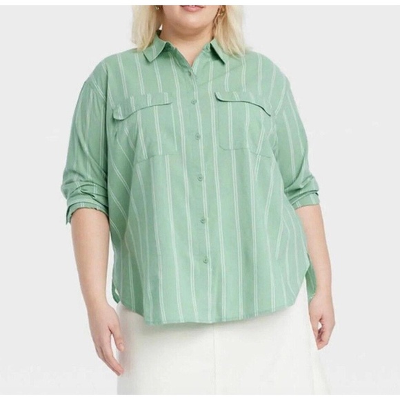 Ava & Viv Women’s Striped Button Up Long Sleeve Shirt (Size 2X) - Picture 5 of 9